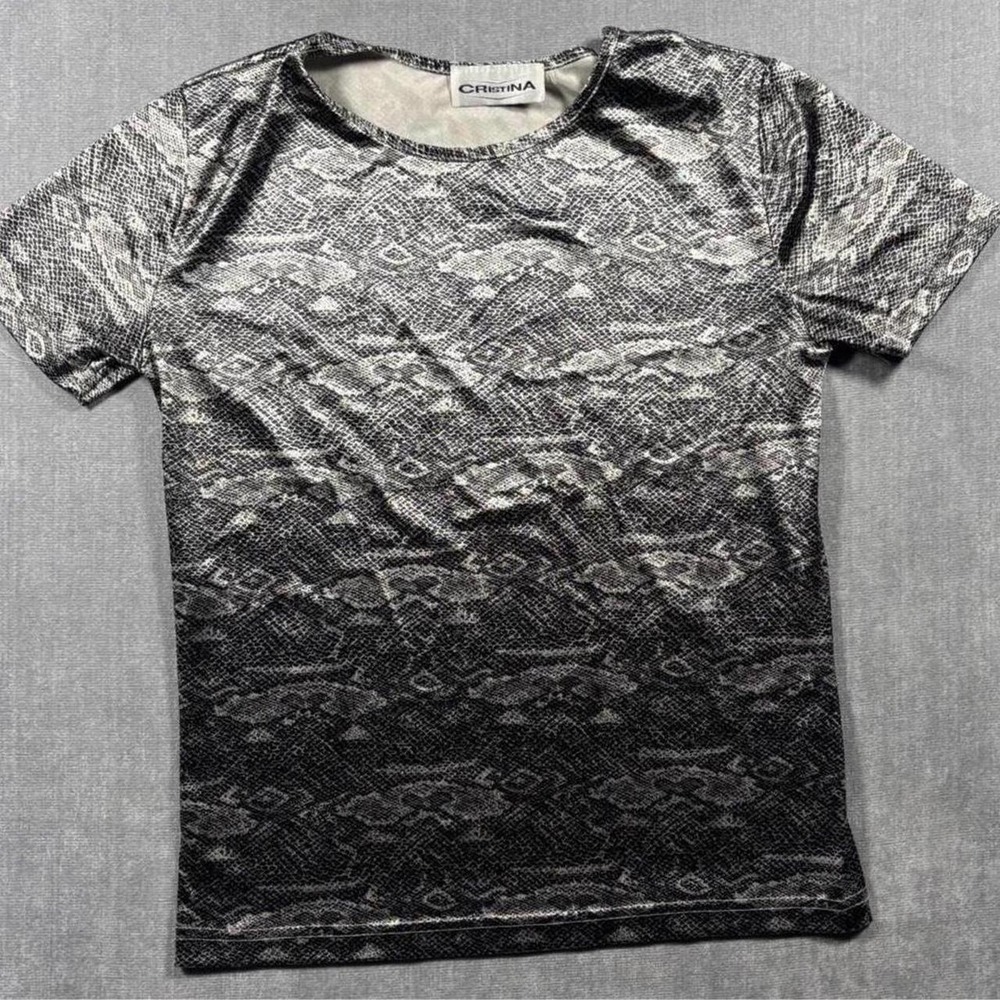 Cristina Women Silver Reptile Snake Print Baby Tee Made in USA Size M